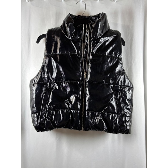 Ambiance Outerwear Jackets & Blazers - Ambiance Outerwear Womens Black Patent Puffer Vest Size Large Zip Up Vest NEW